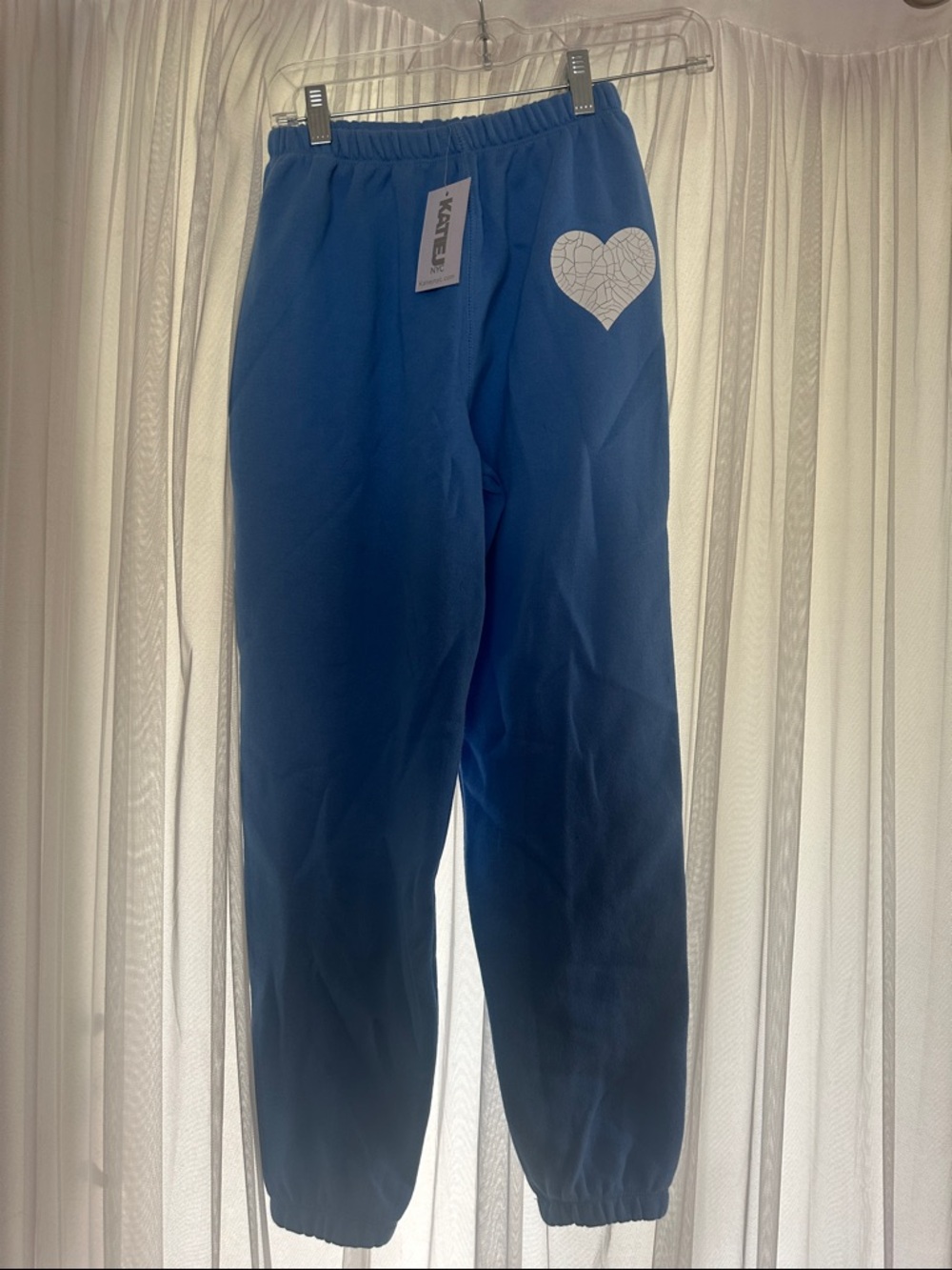 Katie J NYC Blue Sweatpants with White Heart Graphic
